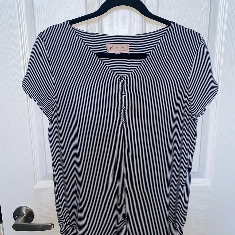 Philosophy Navy and White Striped Short Sleeve Top